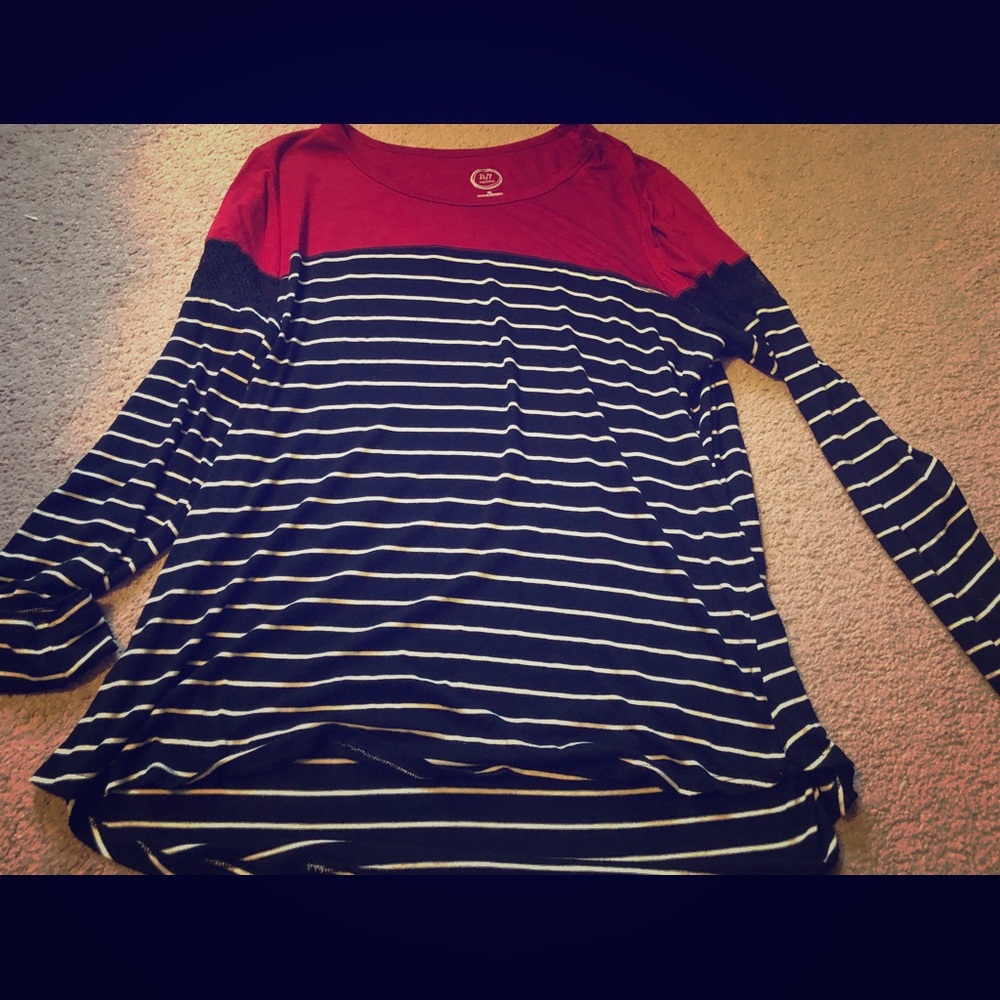 Red and black color block shirt